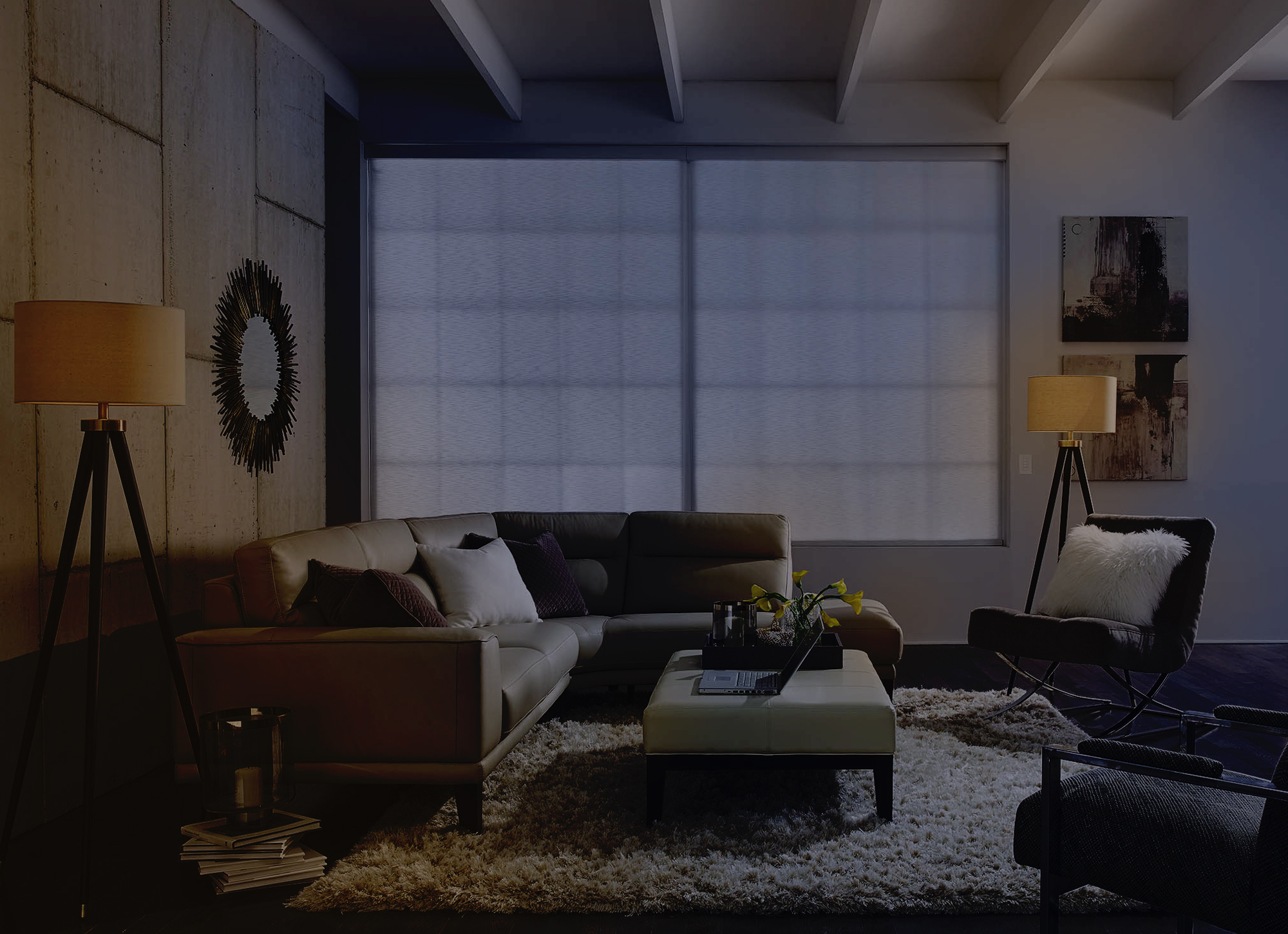 Image of a living room with bed time lighting