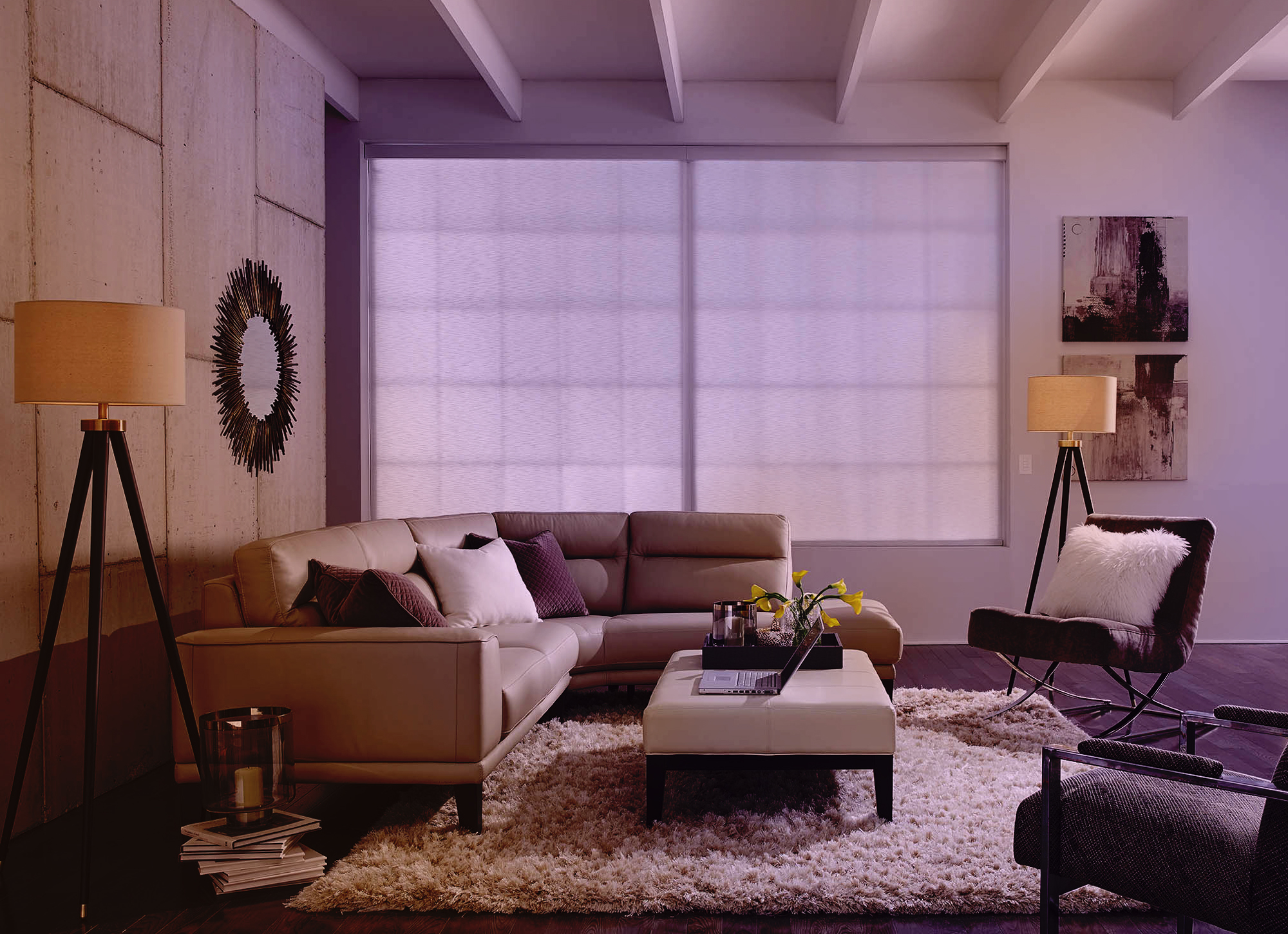 Image of a living room with entertaining lighting