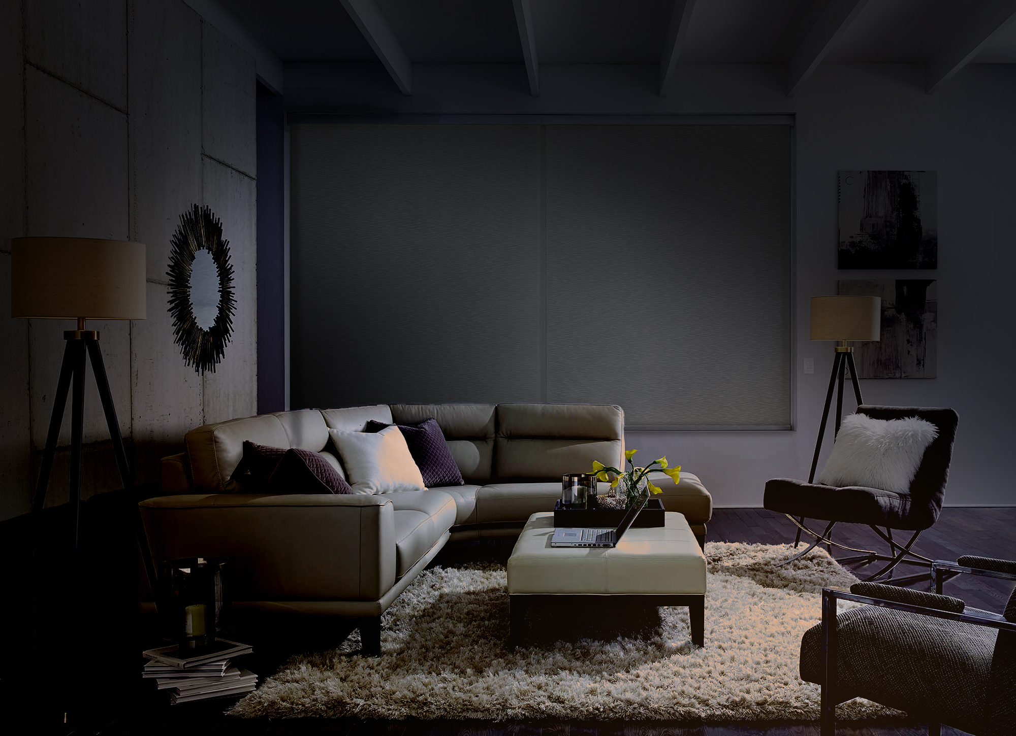 Image of a living room with movie night lighting